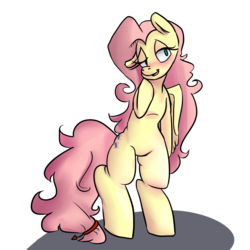 Size: 875x875 | Tagged: safe, artist:cotta, fluttershy, pony, g4, bedroom eyes, bipedal, blushing, female, simple background, solo, transparent background