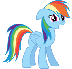 Size: 5000x4795 | Tagged: safe, artist:xpesifeindx, rainbow dash, pegasus, pony, g4, it's about time, absurd resolution, cute, dashabetes, ears back, female, folded wings, grin, mare, multicolored hair, multicolored mane, multicolored tail, nervous, nervous smile, rainbow hair, rainbow tail, simple background, smiling, solo, standing, tail, transparent background, vector, wings