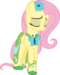 Size: 5000x6231 | Tagged: safe, artist:xpesifeindx, fluttershy, pegasus, pony, g4, suited for success, absurd resolution, beautiful, clothes, cute, dress, female, flower, flower in hair, gala dress, simple background, solo, transparent background, vector