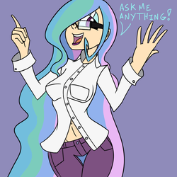 Size: 800x800 | Tagged: safe, artist:ask-video-game-nerd-celestia, princess celestia, human, g4, clothes, female, glasses, humanized, solo, tumblr