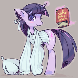 Size: 800x799 | Tagged: safe, artist:moyamoya kuroi, twilight sparkle, g4, alternate hairstyle, clothes, female, hair tie, lesbian, pajamas, ship:twidash, shipping