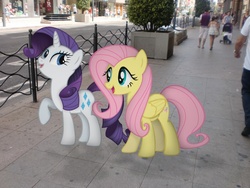 Size: 640x480 | Tagged: safe, artist:asideilogica, fluttershy, rarity, human, pony, g4, irl, photo, ponies in real life, sidewalk, vector