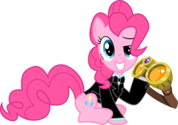 Size: 6000x4225 | Tagged: dead source, safe, artist:gray--day, pinkie pie, earth pony, pony, g4, my little pony: friendship is magic, the crystal empire, absurd resolution, clothes, female, mare, night vision goggles, pinkie spy, simple background, solo, transparent background, tuxedo, vector