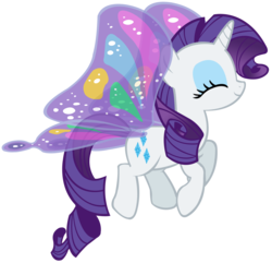 Size: 1912x1843 | Tagged: safe, artist:purplefairy456, rarity, pony, unicorn, g4, sonic rainboom (episode), artificial wings, augmented, butterfly wings, eyes closed, female, flying, glimmer wings, gossamer wings, magic, magic wings, simple background, solo, transparent background, vector, wings