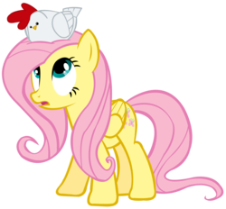 Size: 1656x1540 | Tagged: safe, artist:purplefairy456, elizabeak, fluttershy, chicken, pegasus, pony, g4, chicken on your head, duo, looking up, simple background, transparent background, vector