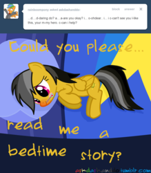 Size: 1280x1459 | Tagged: dead source, safe, artist:drumblastingquilava, daring do, g4, ask, askdashanddo, backwards thermometer, bed, red nosed, sick, thermometer, tumblr