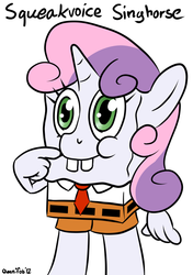 Size: 500x711 | Tagged: safe, artist:omnifob, sweetie belle, g4, crossover, nightmare fuel, spongebob squarepants, why, wtf