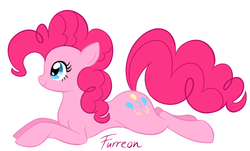 Size: 630x380 | Tagged: safe, artist:furreon, pinkie pie, earth pony, pony, g4, female, prone, simple background, solo, white background