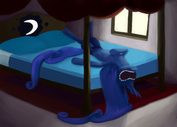 Size: 1500x1080 | Tagged: safe, artist:drakmire, princess luna, pony, g4, bed, female, sleep mask, sleeping, solo