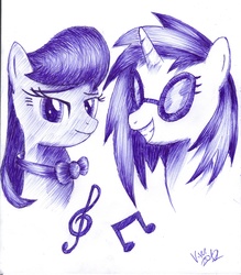 Size: 3912x4464 | Tagged: safe, artist:varijani, dj pon-3, octavia melody, vinyl scratch, earth pony, pony, unicorn, g4, bust, female, mare, traditional art