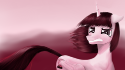 Size: 1920x1080 | Tagged: safe, artist:drakmire, oc, oc only, oc:fausticorn, gritted teeth, injured, lauren faust, sad, solo, windswept mane