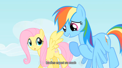 Size: 640x355 | Tagged: safe, screencap, fluttershy, rainbow dash, g4, mlp-captions, youtube caption