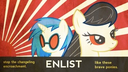 Size: 1920x1080 | Tagged: safe, artist:xx1simon1xx, dj pon-3, octavia melody, vinyl scratch, g4, poster, propaganda