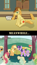 Size: 1140x1980 | Tagged: safe, artist:nuril, apple bumpkin, applejack, braeburn, peachy sweet, spike, twilight sparkle, friendship is magic, g4, abuse, apple family, apple family member, braebuse