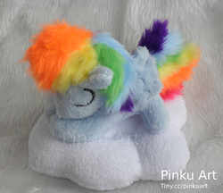 Size: 1701x1470 | Tagged: safe, artist:pinkuart, rainbow dash, pony, g4, cloud, irl, photo, plushie, solo