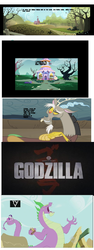 Size: 1600x4272 | Tagged: safe, discord, spike, g4, season 3, adult spike, comic, godzilla (series), godzilla 2014, older, ponified, recreation, spikezilla