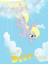 Size: 1000x1333 | Tagged: dead source, safe, artist:abductionfromabove, derpy hooves, pegasus, pony, g4, bubble, cloud, cloudy, female, flying, mare, sky, solo, sonic boom, sonic rainboom, sonic xboom