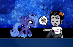 Size: 248x161 | Tagged: safe, artist:starlight-gaze, princess luna, alicorn, pony, g4, bucket, cronus ampora, crossover, duo, female, homestuck, male, mare, s1 luna, sprite, troll (homestuck)