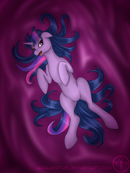 Size: 1200x1600 | Tagged: safe, artist:adalbertus, twilight sparkle, pony, unicorn, g4, female, looking at you, mare, on back, solo