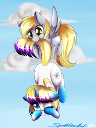 Size: 1600x2133 | Tagged: safe, artist:spittfireart, derpy hooves, oc, pegasus, pony, g4, duo, female, mare, underp