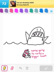 Size: 768x1024 | Tagged: safe, artist:drawsomeponies, pinkie pie, g4, crossover, draw something, jaws