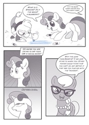 Size: 1280x1810 | Tagged: safe, artist:anima-dos, discord, silver spoon, sweetie belle, ask baby discord, g4, age regression, baby discord, crayon, glasses, tumblr