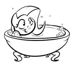 Size: 351x319 | Tagged: safe, artist:shoutingisfun, fluttershy, pony, g4, bath, cute, female, monochrome, solo