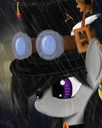 Size: 1200x1503 | Tagged: safe, artist:onlygreentea, hat, rain, steampunk, top hat, wet