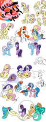 Size: 972x2524 | Tagged: safe, artist:otterlore, angel bunny, applejack, firefly, fluttershy, lofty, paradise, pinkie pie, rainbow dash, rarity, twilight sparkle, wind whistler, hippocampus, merpony, g1, g4, female, g1 to g4, generation leap, kissing, lesbian, ship:flarity, ship:flutterdash, shipping