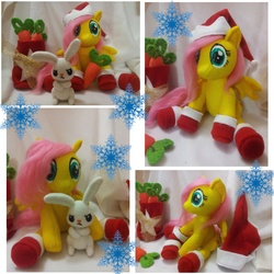 Size: 4000x4000 | Tagged: safe, artist:leelootaa, angel bunny, fluttershy, g4, boots, christmas, hat, irl, photo, plushie, solo