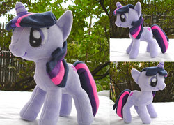 Size: 900x644 | Tagged: safe, artist:dolphinwing, twilight sparkle, pony, unicorn, g4, irl, multiple views, outdoors, photo, plushie, solo, unicorn twilight