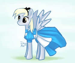 Size: 956x799 | Tagged: safe, artist:jkfox, derpy hooves, pegasus, pony, g4, alice, alice in wonderland, clothes, crossover, cute, derpabetes, disney, dress, female, mare