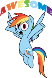 Size: 1024x1523 | Tagged: safe, artist:strangiesleepy, rainbow dash, pegasus, pony, g4, awesome, female, flying, mare, open mouth, simple background, solo, spread wings, text, transparent background, wings