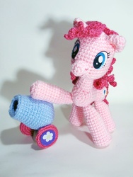 Size: 750x1000 | Tagged: safe, artist:periwinkleimp, pinkie pie, earth pony, pony, g4, amigurumi, crochet, irl, party cannon, photo, plushie, solo