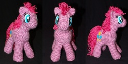 Size: 750x375 | Tagged: safe, artist:onehitwonder, pinkie pie, earth pony, pony, g4, amigurumi, crochet, irl, photo, plushie, solo