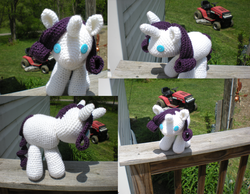 Size: 1800x1400 | Tagged: safe, artist:crowchet, rarity, pony, unicorn, g4, amigurumi, crochet, horn, irl, multiple views, outdoors, photo, plushie, solo