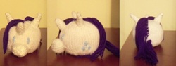 Size: 887x335 | Tagged: safe, artist:dymphnawolf, rarity, pony, g4, amigurumi, blob, crochet, irl, photo, plushie, solo