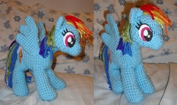 Size: 951x566 | Tagged: safe, artist:onehitwonder, rainbow dash, pegasus, pony, g4, amigurumi, crochet, female, irl, mare, photo, plushie, solo