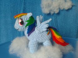 Size: 1024x768 | Tagged: safe, artist:mintdaffodil, rainbow dash, pegasus, pony, g4, amigurumi, cloud, crochet, female, irl, mare, photo, plushie, solo