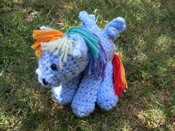 Size: 4000x3000 | Tagged: safe, artist:gwilannalavender3, rainbow dash, pegasus, pony, g4, amigurumi, crochet, irl, outdoors, photo, plushie, solo, spread wings, wings