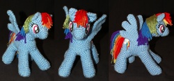 Size: 800x375 | Tagged: safe, artist:onehitwonder, rainbow dash, pegasus, pony, g4, amigurumi, crochet, female, irl, mare, photo, plushie, solo