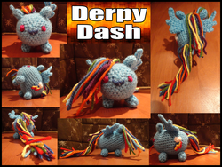 Size: 4680x3528 | Tagged: safe, artist:weirderraindrop, rainbow dash, pony, g4, amigurumi, blob, crochet, irl, photo, plushie, solo