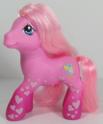 Size: 499x600 | Tagged: safe, photographer:breyer600, pinkie pie (g3), earth pony, pony, g3, g3.5, cute, heart, irl, looking at you, photo, pink, solo, toy, valentine's day