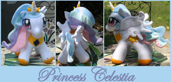 Size: 900x434 | Tagged: safe, artist:krumm33, princess celestia, alicorn, pony, g4, female, filly, irl, multiple views, outdoors, photo, plushie, solo, spread wings, wings