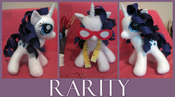 Size: 800x445 | Tagged: safe, artist:krumm33, rarity, pony, g4, glasses, irl, measuring tape, photo, plushie, solo