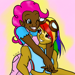 Size: 500x500 | Tagged: safe, artist:nikki-nicole-p, pinkie pie, rainbow dash, human, g4, dark skin, female, humanized, lesbian, ship:pinkiedash, shipping