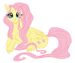 Size: 800x669 | Tagged: safe, artist:deepfriedrainbows, fluttershy, pegasus, pony, g4, chest fluff, female, long hair, long mane, long tail, looking at you, mare, prone, simple background, solo, transparent background, unshorn fetlocks