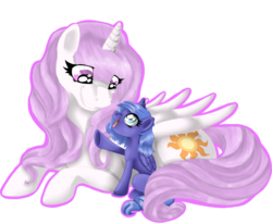 Size: 2200x1800 | Tagged: safe, artist:wolfdashacatmira, princess celestia, princess luna, pony, g4, duo, filly, hug, pink-mane celestia, simple background, sisters, transparent background, woona, younger