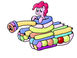 Size: 900x675 | Tagged: artist needed, safe, pinkie pie, earth pony, pony, g4, balloon, balloon art, female, mare, smiling, tank (vehicle)