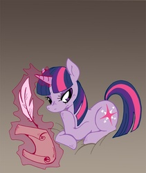 Size: 600x711 | Tagged: safe, artist:s-c-fowlie, twilight sparkle, pony, g4, female, magic, quill, scroll, solo